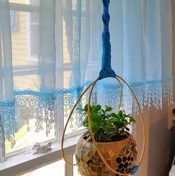 Brass Rings Modern Macrame Spiral  Plant Hanger - Picture 3 of 8